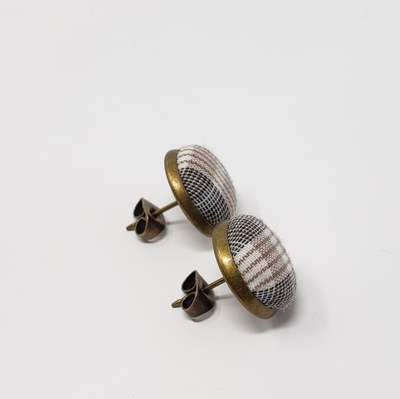 New Handmade | Upcycled Stripe Plaid Stud Earrings - Picture 2 of 4